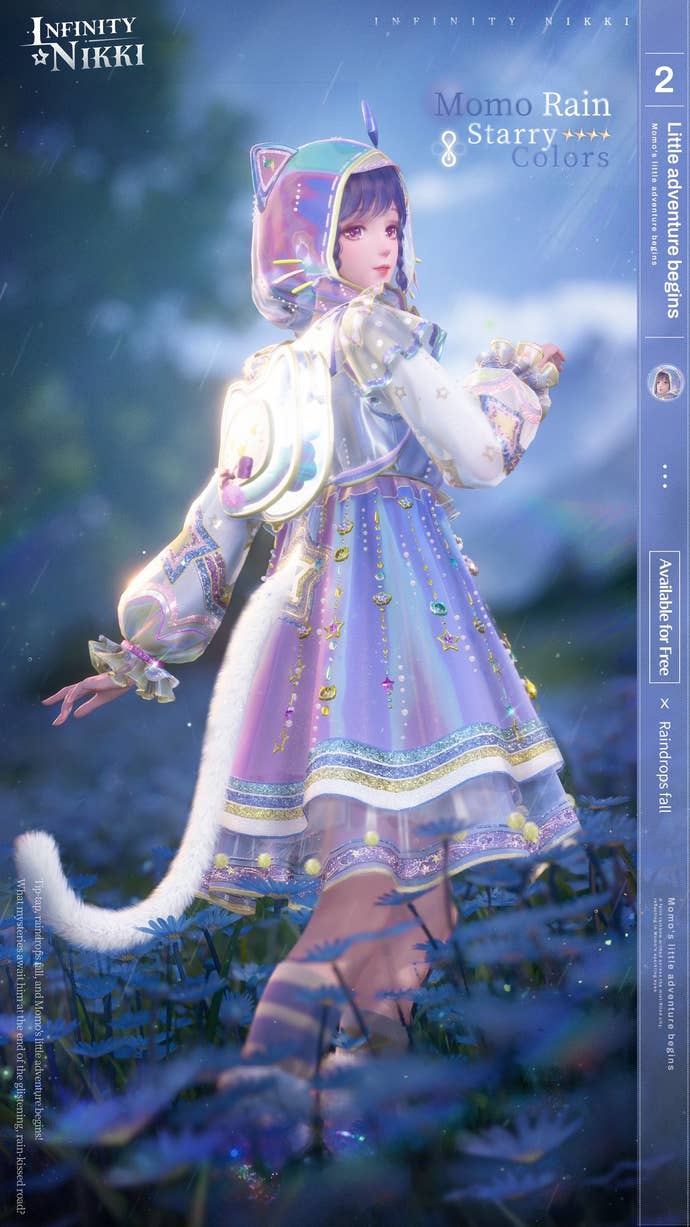 Infinity Nikki Momo Rain outfit evolution.