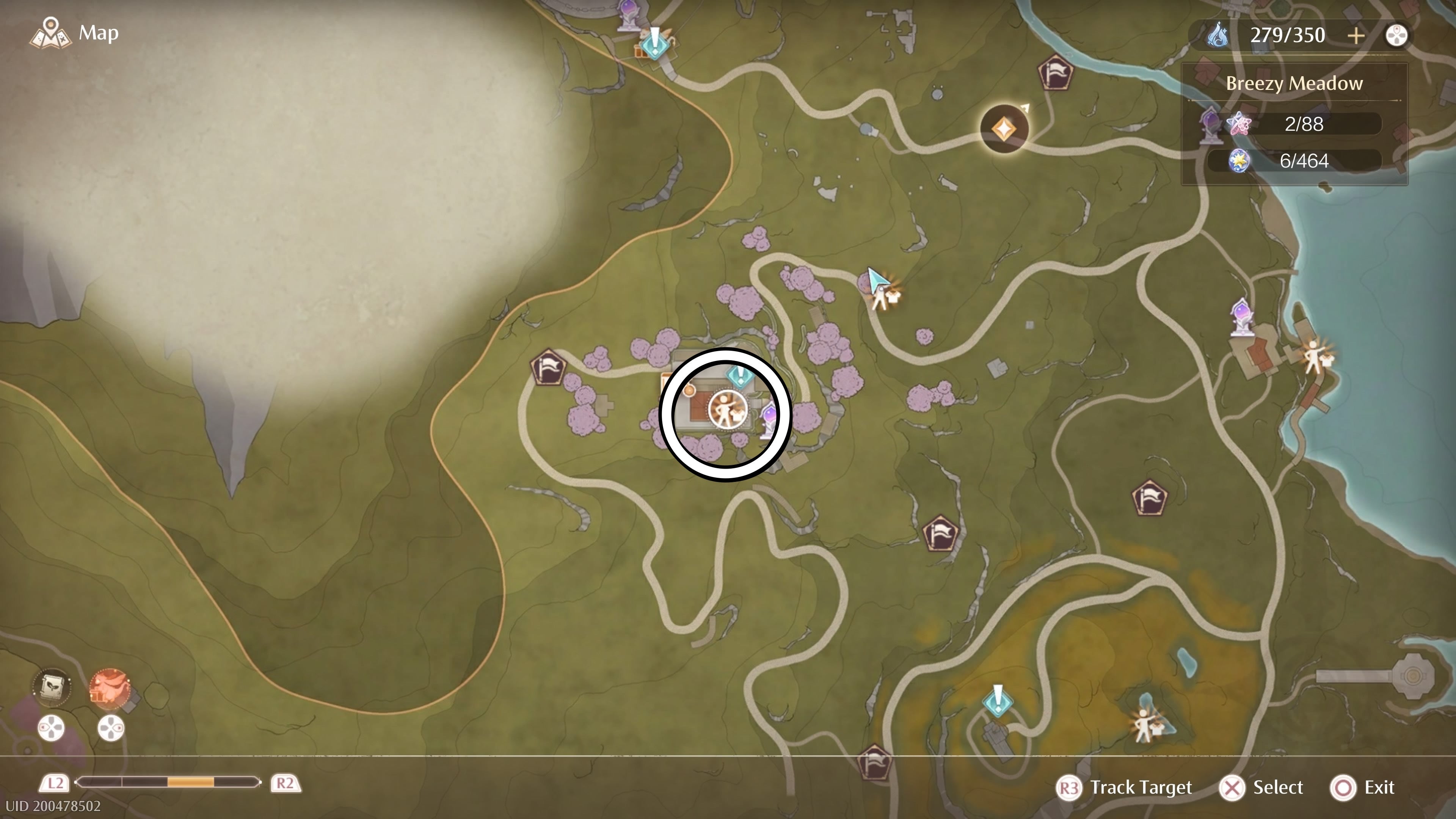 Pepsa&rsquo;s location circled on the map in Infinity Nikki.