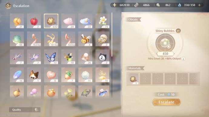 The Realm of Escalation exchange menu in Infinity Nikki.