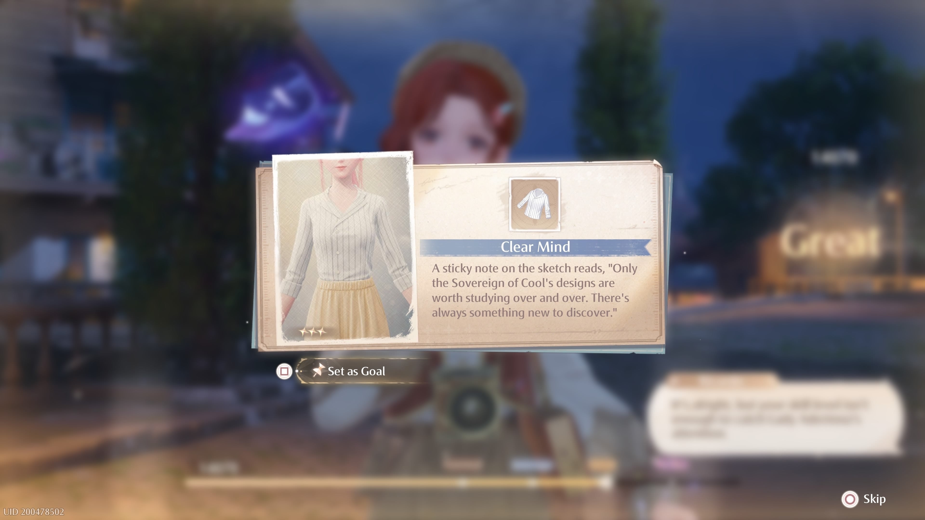 The Clear Mind top rewards for beating Ricardo in Infinity Nikki.