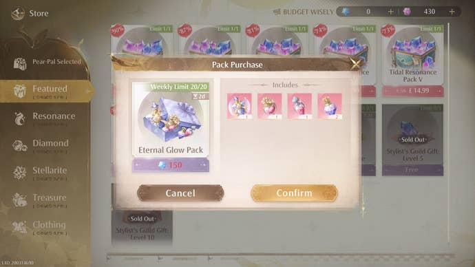 The player looks at a purchasable bundle of consumable items available in the Featured tab of Infinity Nikki’s in-game sore