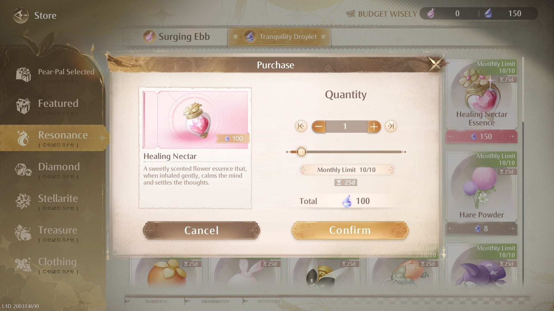 The player looks at Healing Nectar in the Resonance tab of Infinity Nikki's in-game store - 6