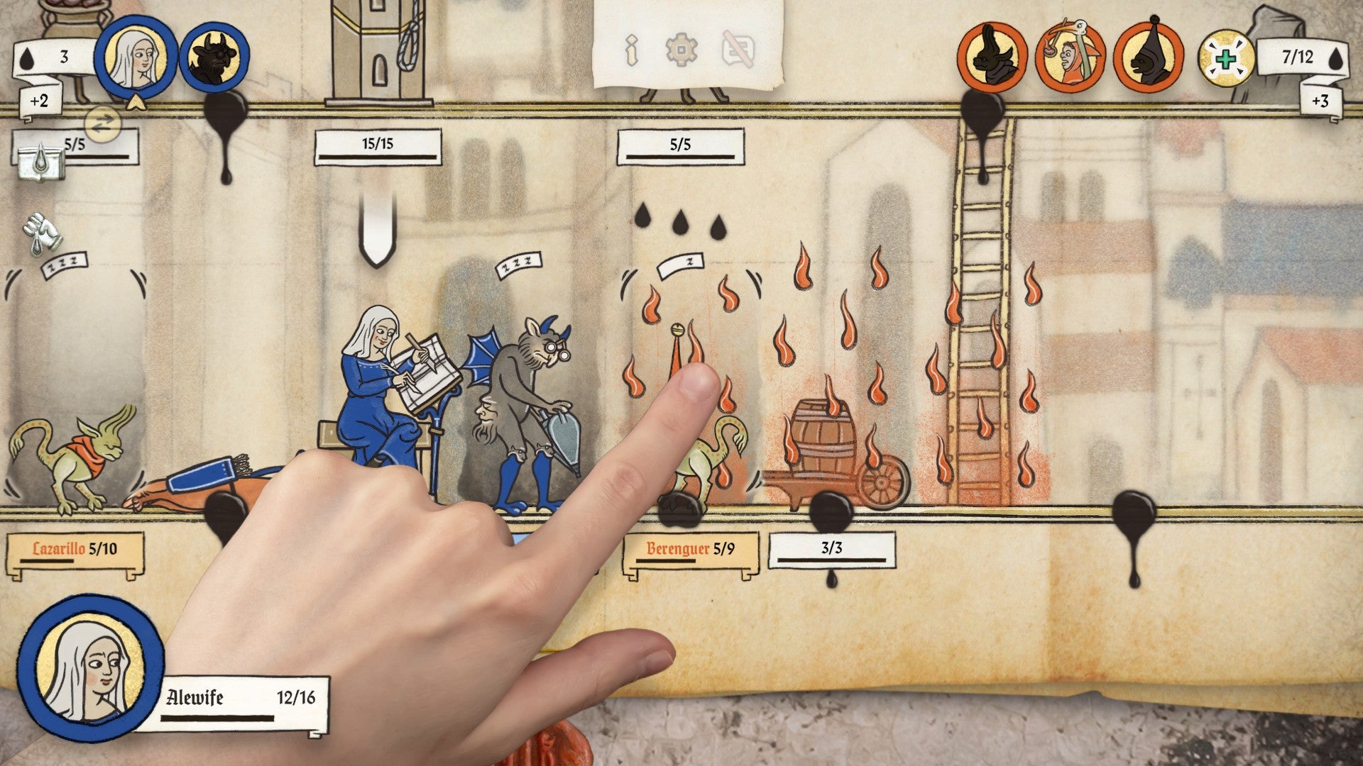 Ikulinati review - a live-action human hand poking at the battle screen