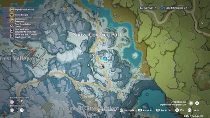 map view of a scarlet quartz location near the frostbearing tree on dragonspire mountain