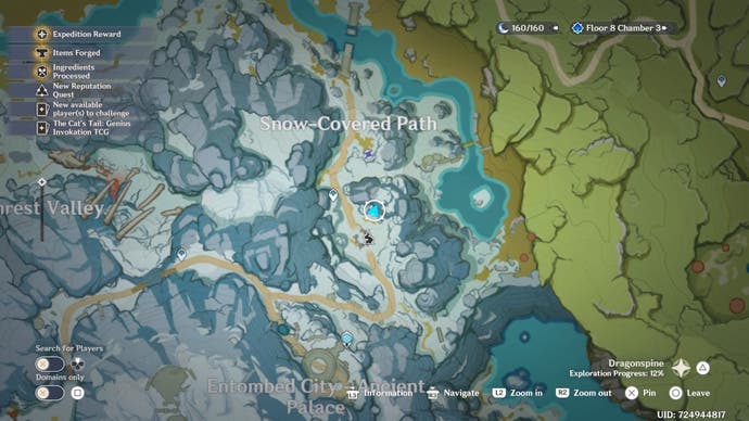 map view of a scarlet quartz location near the frostbearing tree on dragonspire mountain