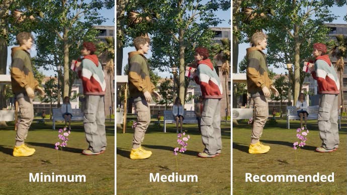 Inzoi image showing a side-by-side comparison of different graphics settings.