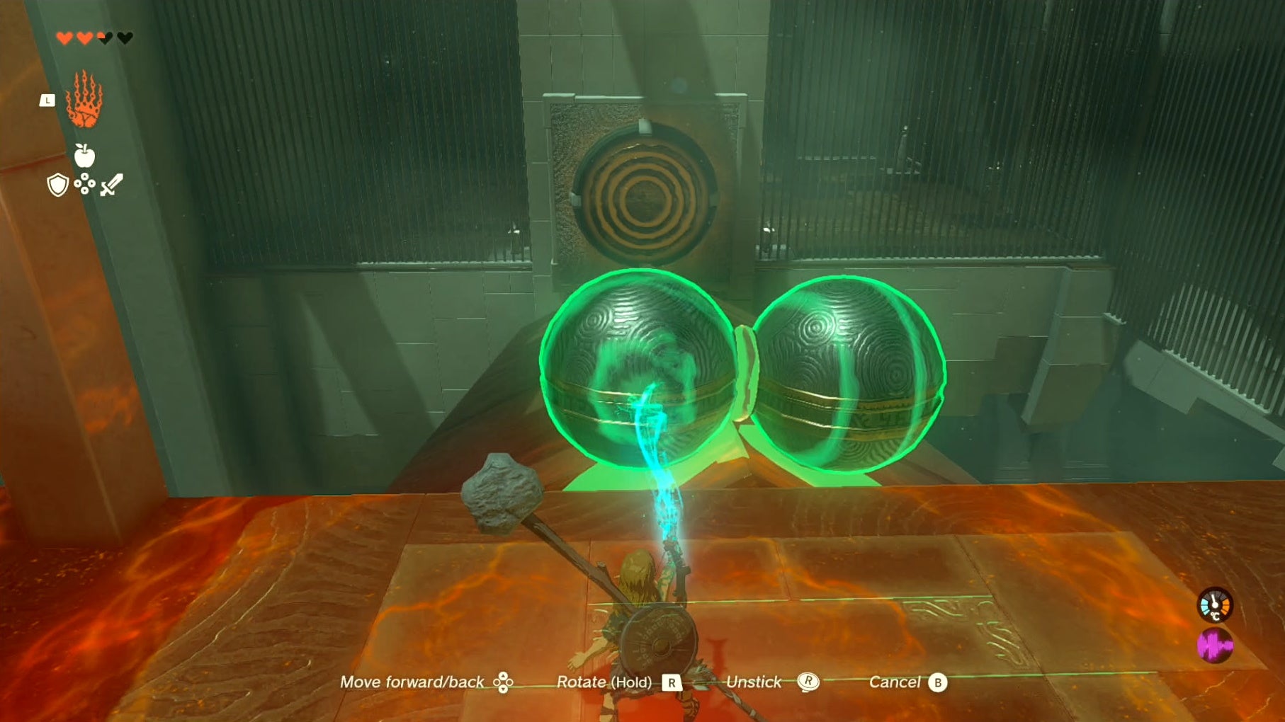 Link fusing two large metal balls together in the Iun-orok Shrine.