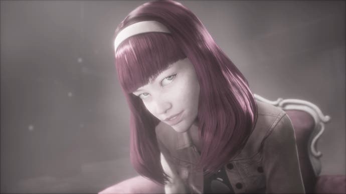Judas screenshot showing the red-haired Hope looking at the camera.