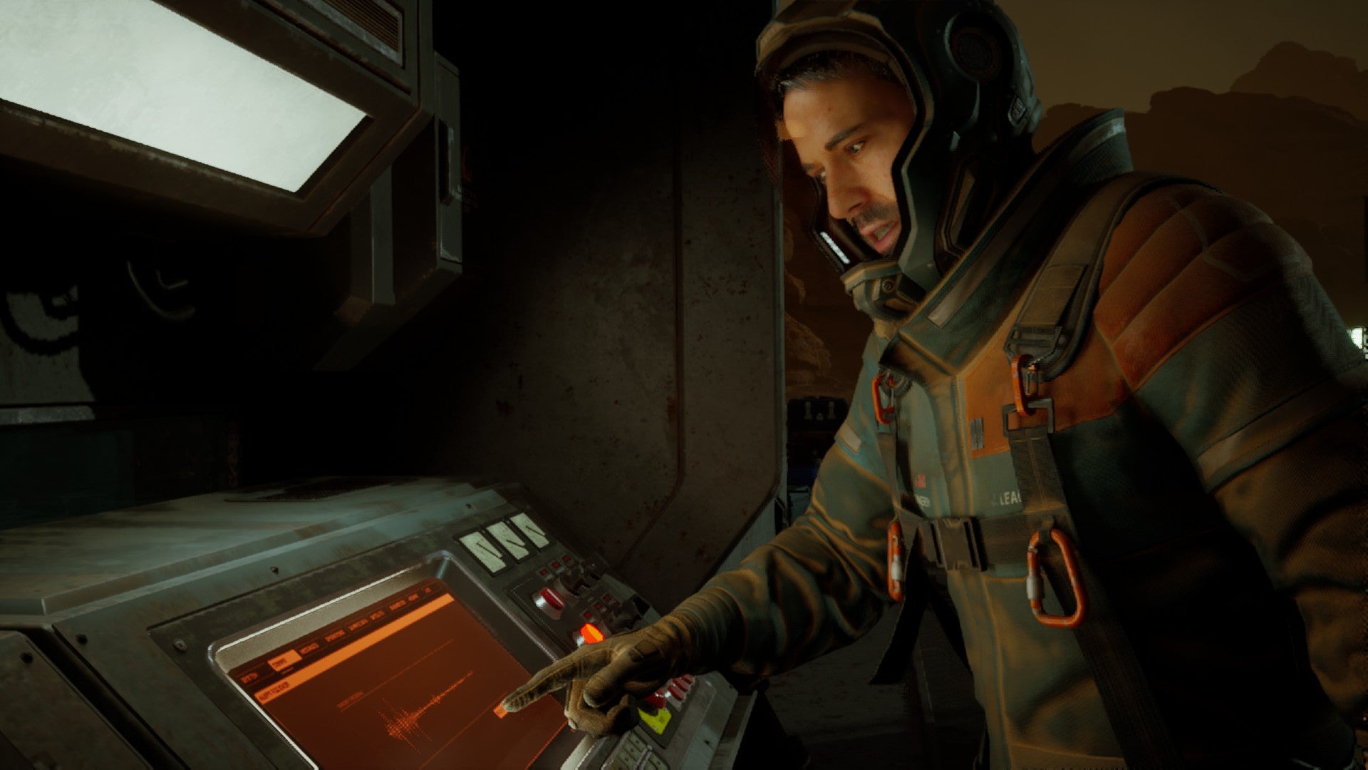 Jack stands in front of a control panel, attempting to radio Fort Solis.