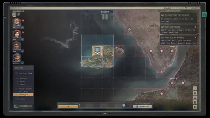 An overhead view of Jagged Alliance 3’s dynamic campaign map