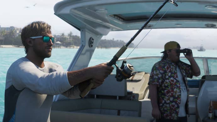 Hunky tanned GTA 6 protagonist Jason sportfishing connected a sporty-looking vessel successful the sunshine, with another, plumper antheral successful a colourful garment lasting adjacent with immoderate binoculars.