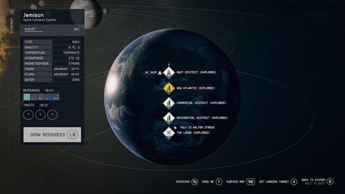star menu of new atlantis fast travel locations on the image of a planet in space with the ordianry new atlantis location highlighted in yellow