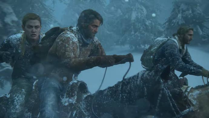 Joel Abby and Tommy riding away in TLOU2