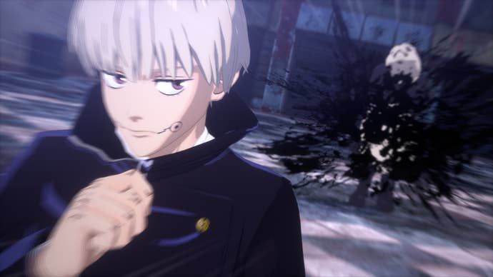 Jujutsu Kaisen: Cursed Clash screenshot of Inumaki using his cursed technique against Panda
