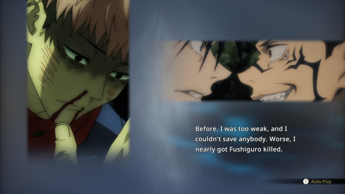 Jujutsu Kaisen: Cursed Clash screenshot of Itadori talking about Sukuna during story mode