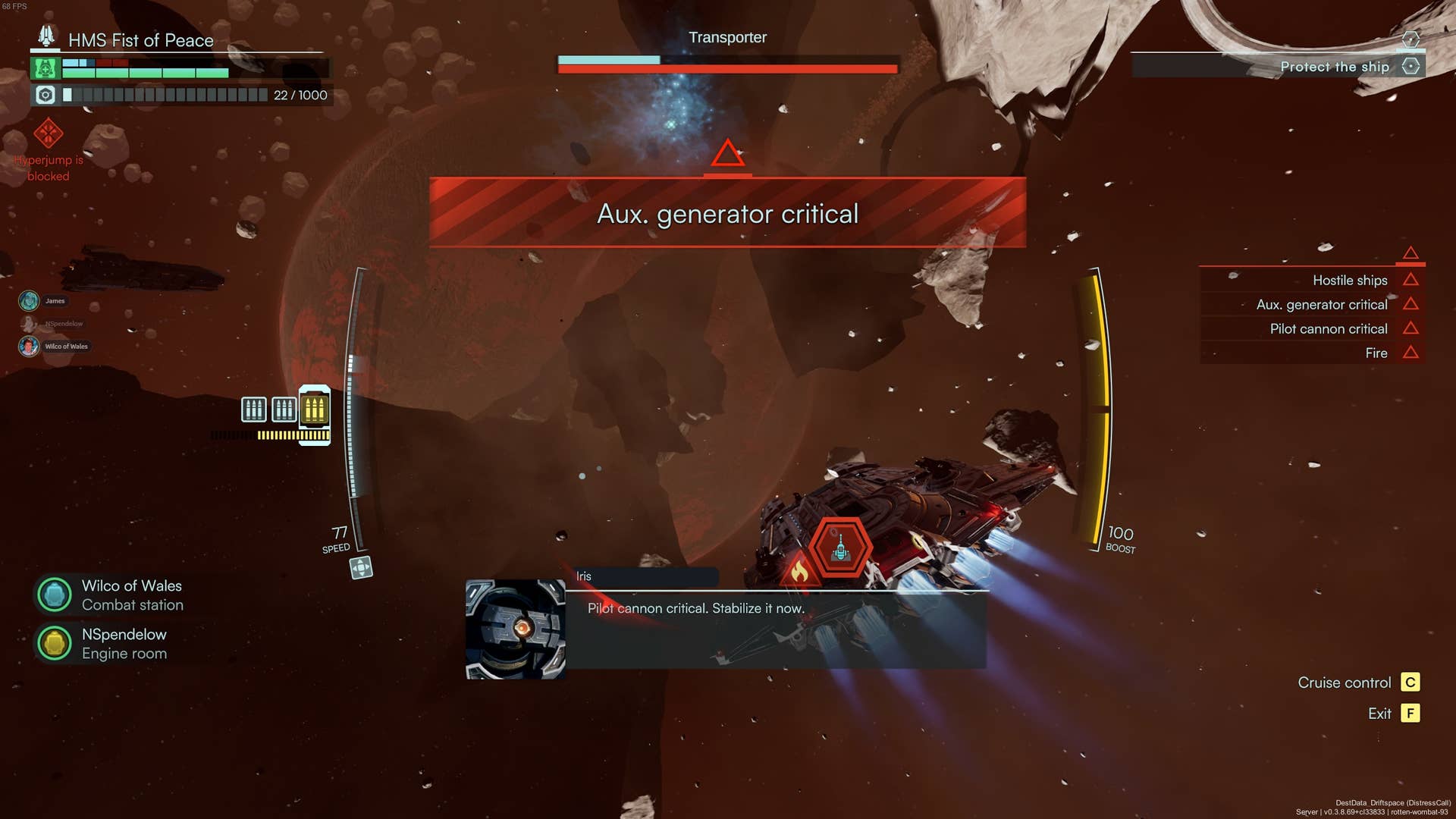 Flying a heavily damaged ship in the demo for Jump Ship.