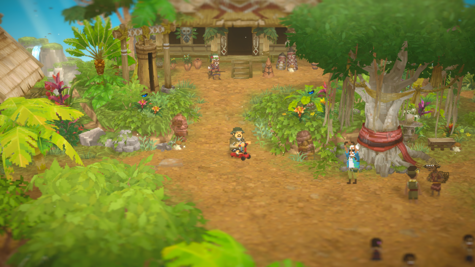 Ukázka z DLC: pixel art vesnice v džungli