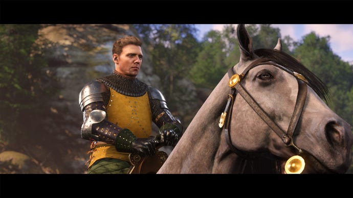 A man sitting on a horse in Kingdom Come: Deliverance 2