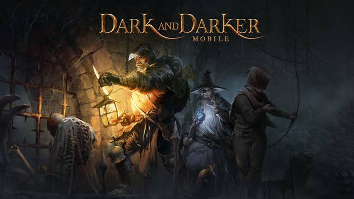 A party of adventurers in Dark and Darker Mobile wander in the dark