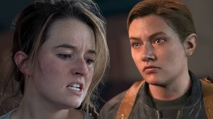 Kaitlyn Dever as Abby in The Last of Us series two next to an image of Abby from The Last of Us Part 2