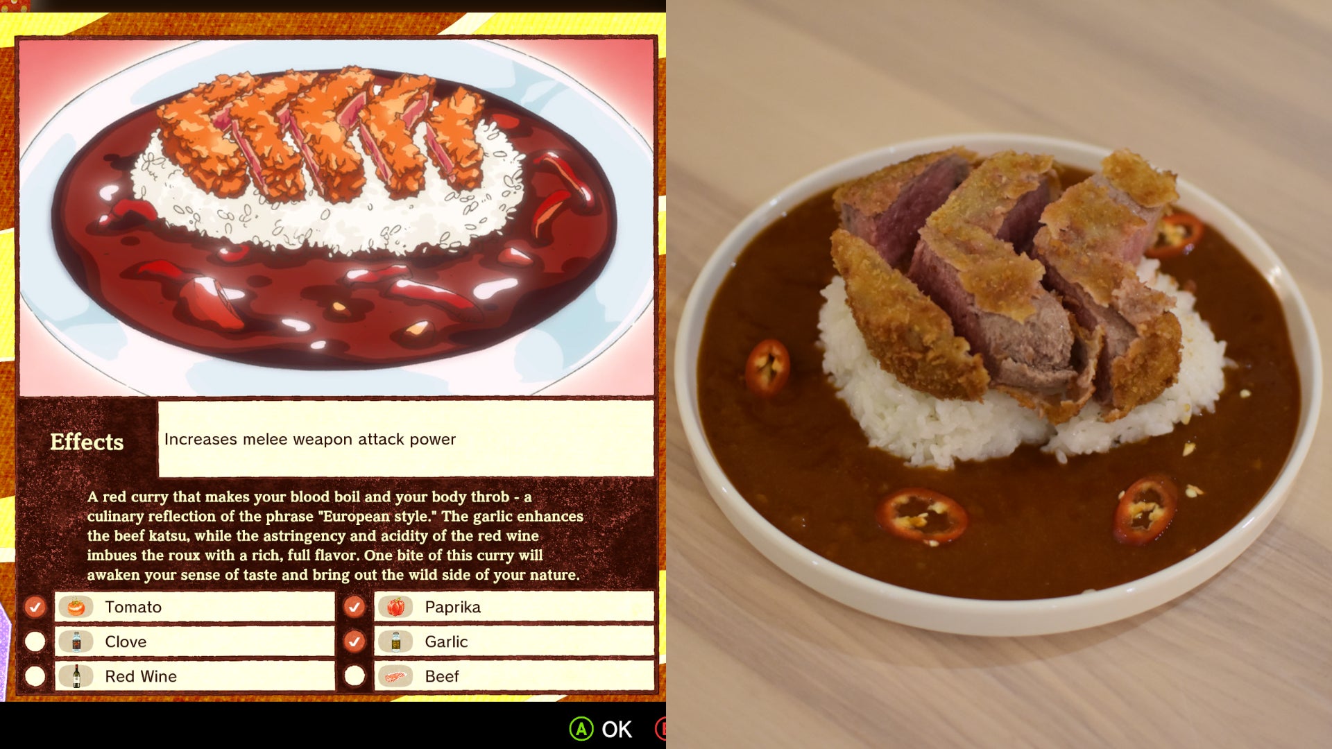Romeo is a Dead Man's Katsu Force One curry, as it appears both in-game and recreated in real life.