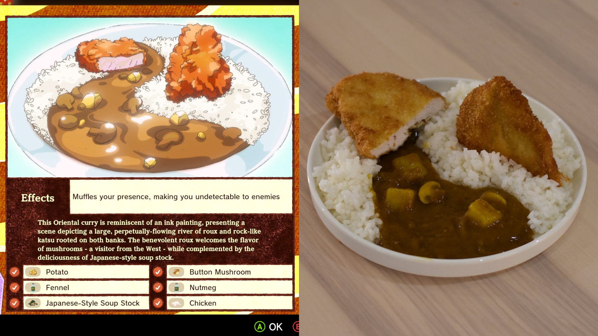 Romeo is a Dead Man's Katsu Lift curry, as it appears both in-game and recreated in real life.