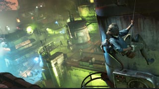 Kay and Nix using a rope to climb the side of a wall in Star Wars Outlaws