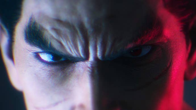 A close-up of Kazuya Mishima’s eyes from Tekken 8.