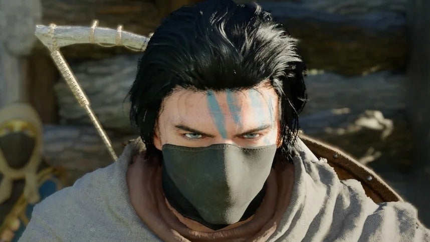 Kilff from Crimson Desert wearing a black mask over the lower half of his face