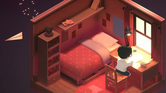 Kind Words 2 screenshot showing a cosy room with a person writing at a desk