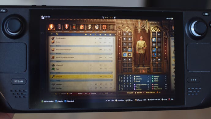 Kingdom Come: Deliverance 2's inventory screen on a Steam Deck.