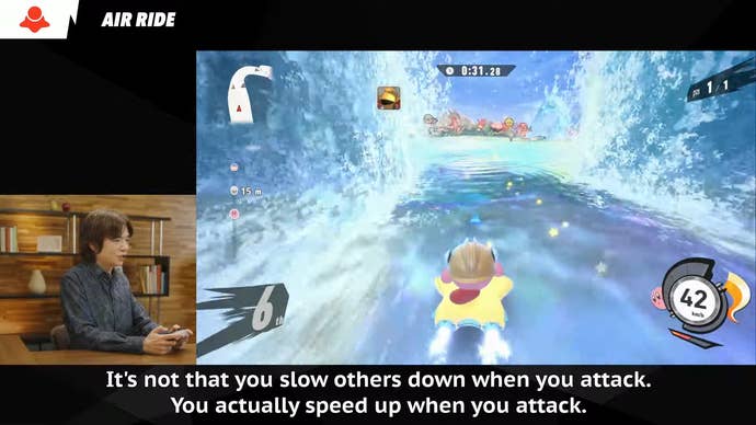 Masahiro Sakurai playing Kirby Air Riders during the Nintendo Direct