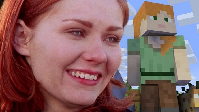 Kirsten Dunst in Spider-Man next to an image of Alex from Minecraft