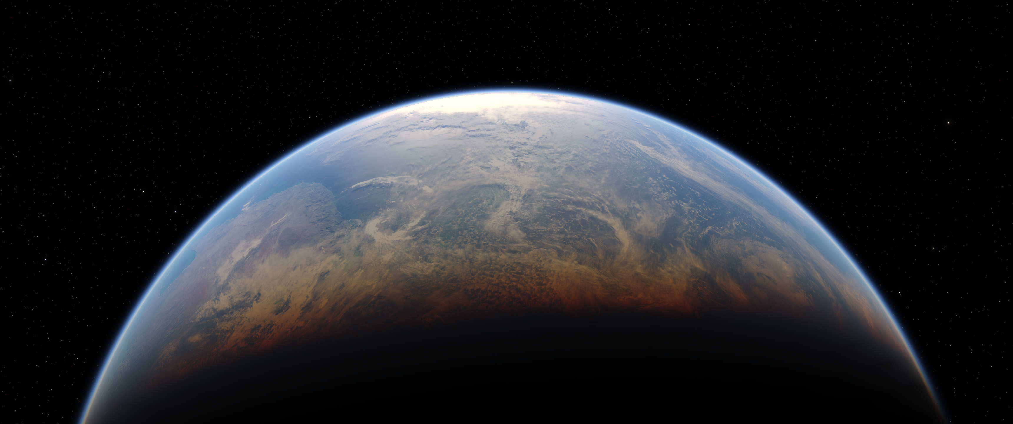 A dramatic view of the Earth showing about half of it against black void from Kitten Space Agency.