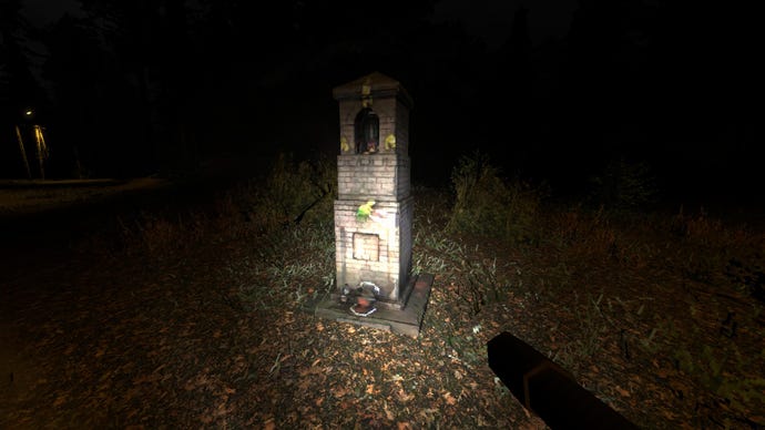 A roadside chapel emerges from the evening darkness on the radio station Krypta FM.