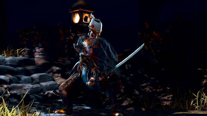 Screenshot of Kunitsu Gami ninja protagonist holding katana