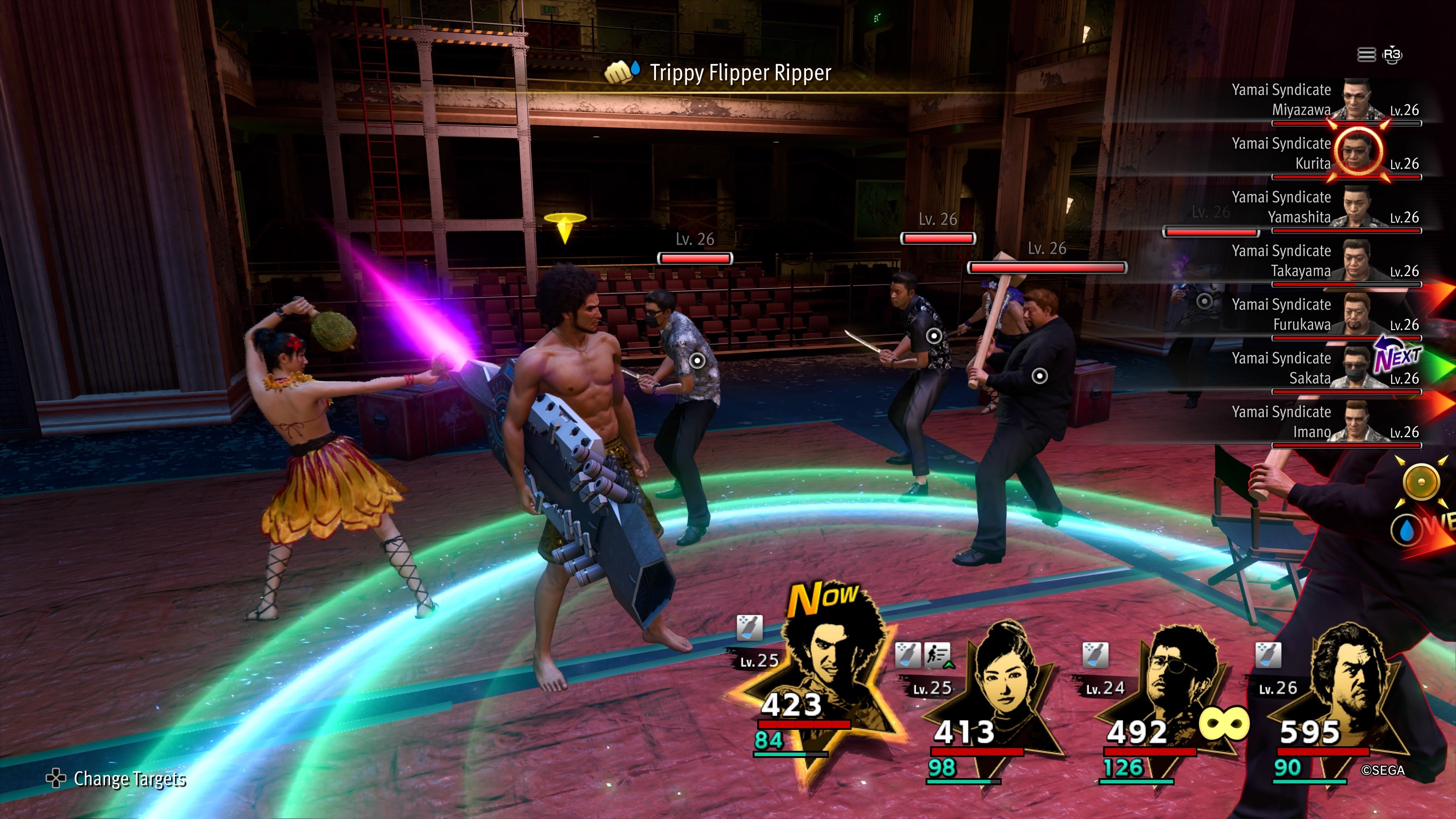 Ichiban prepares an area-of-effect attack in a combat screenshot from Like A Dragon: Infinite Wealth.