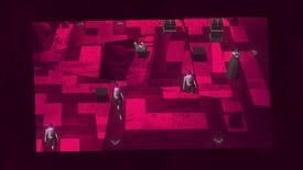 A woman navigates a bright pink maze on a broken and cracked display in Lorelei And The Laser Eyes