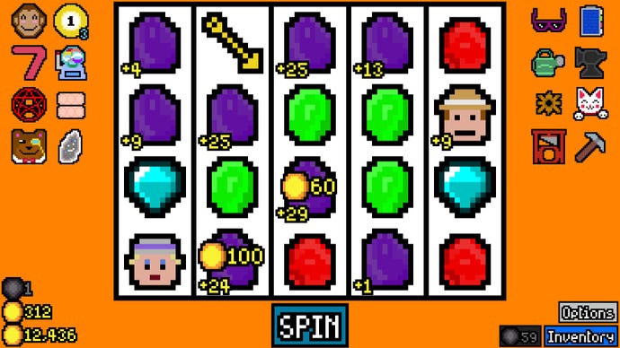 A slot machine screen of various coloured shapes in Luck Be A Landlord