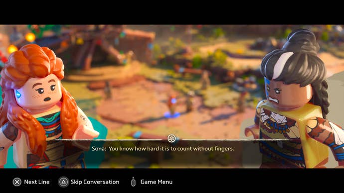 Aloy and Sona converse in Lego Horizon Adventures.