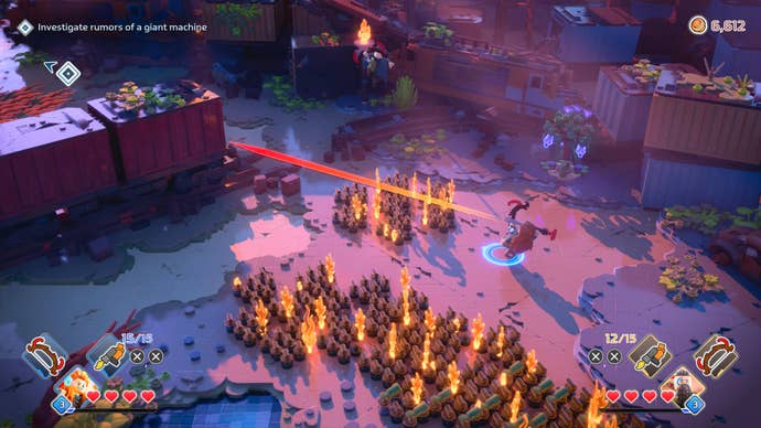 Aloy prepares to fire her bow in Lego Horizon Adventures.