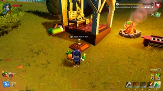 The player faces their base and a crop that is growing in a Garden Plot in LEGO Fortnite