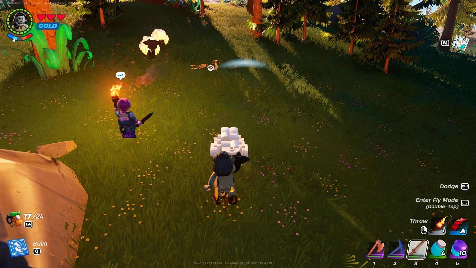 The player pets a sheep in the Grasslands biome in LEGO Fortnite - 1