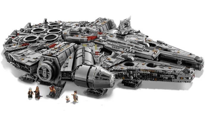 LEGO set 75192 is shown with some Star Wars LEGO characters standing outside of it