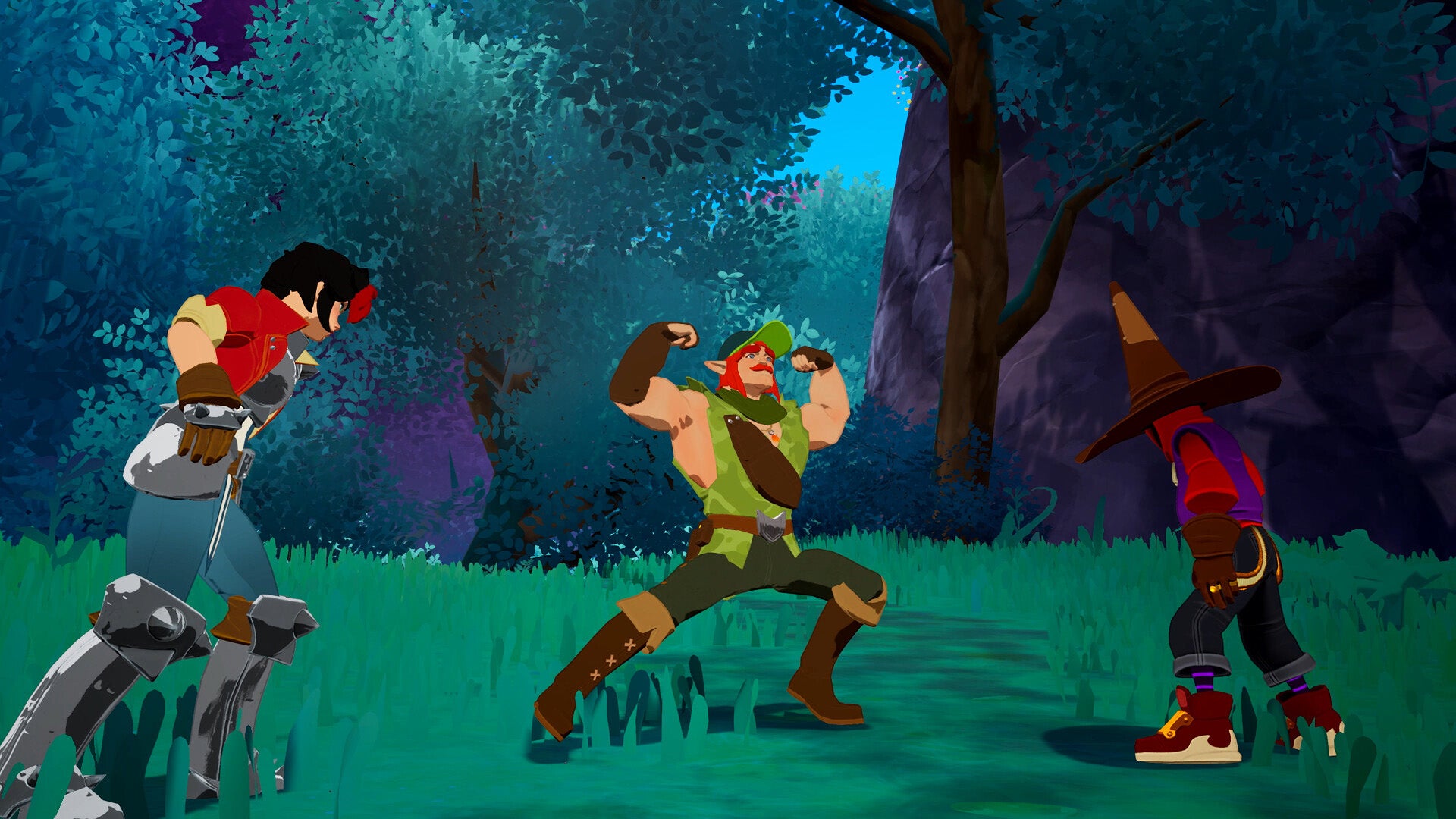 Three goofy-looking fantasy characters are posing in the woods in LORT. - 1