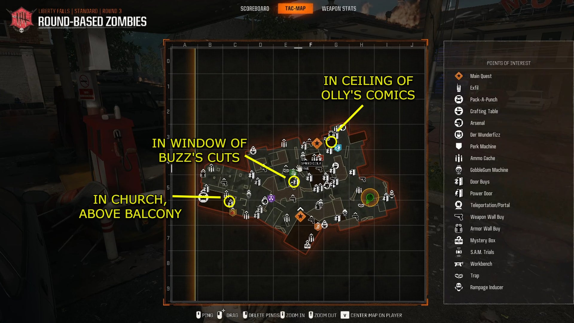 A map showing the locations of all of the LTG components in Black Ops 6's Liberty Falls. - 4