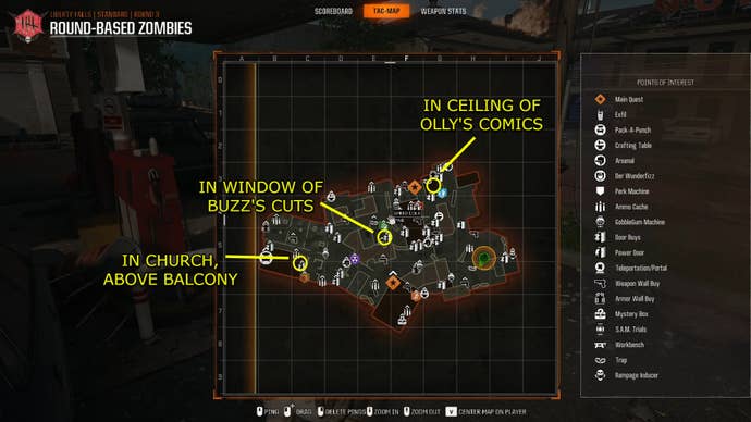 A map showing the locations of all of the LTG components in Black Ops 6’s Liberty Falls.