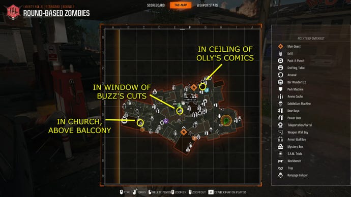 A map showing the locations of all of the LTG components in Black Ops 6’s Liberty Falls.