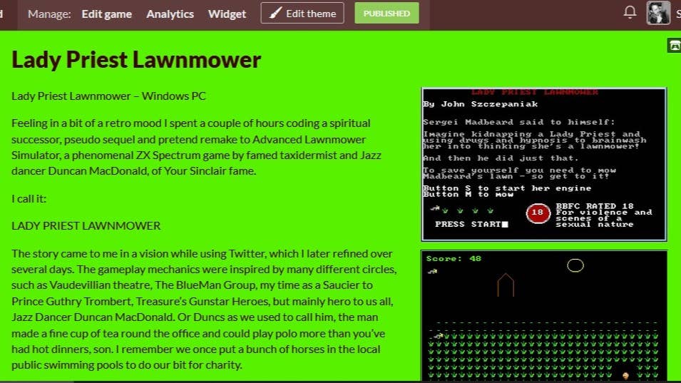 Lady Priest Lawnmower on Itch