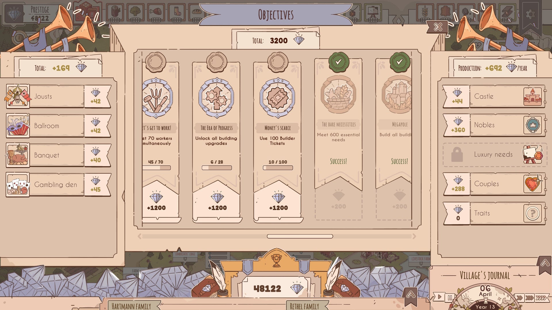 Menu showing Prestige challenges.